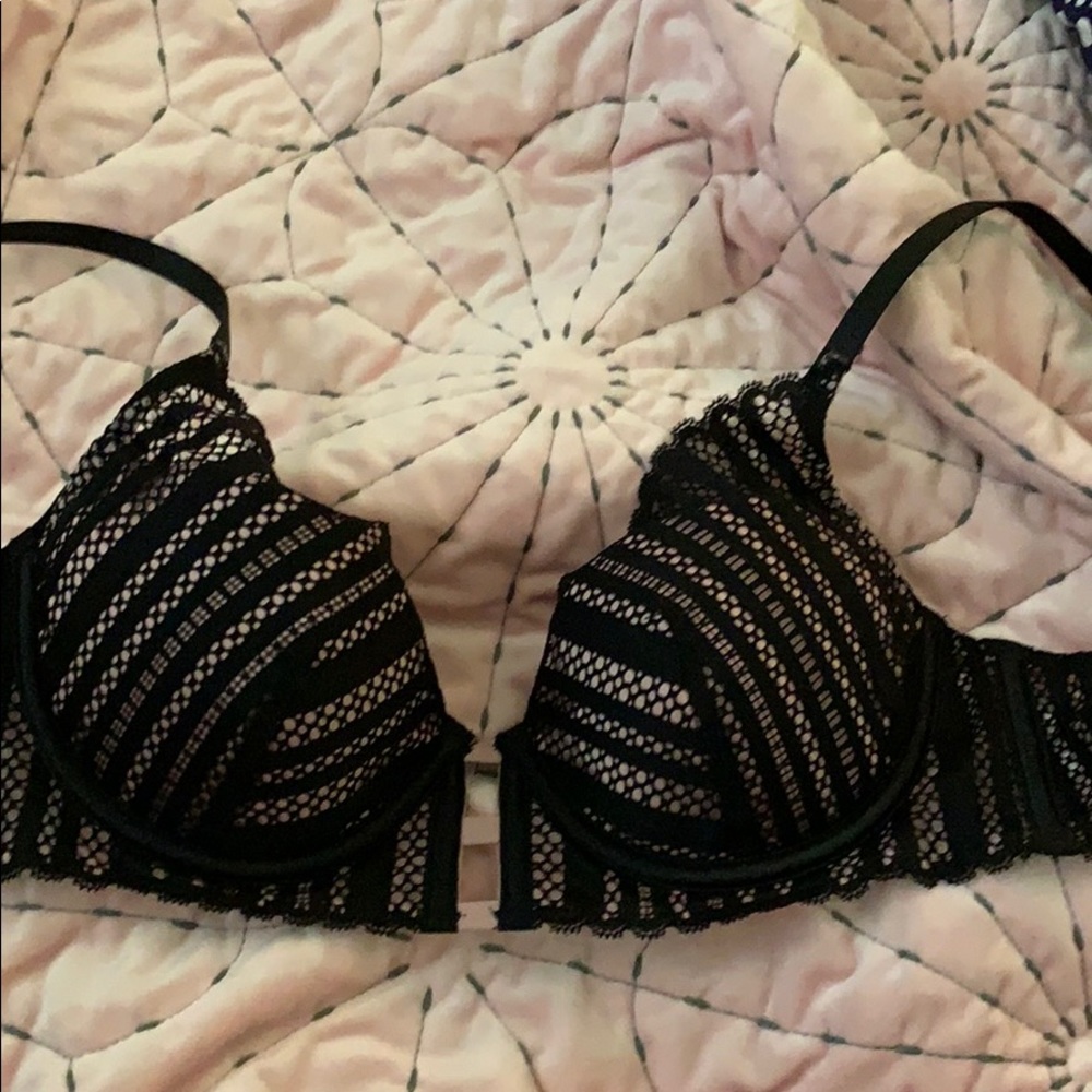 Pink and black lace lightly padded bra